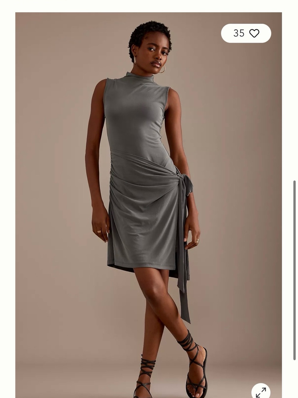 Good American Sleeveless Asymmetrical Gray Tie-Side Dress